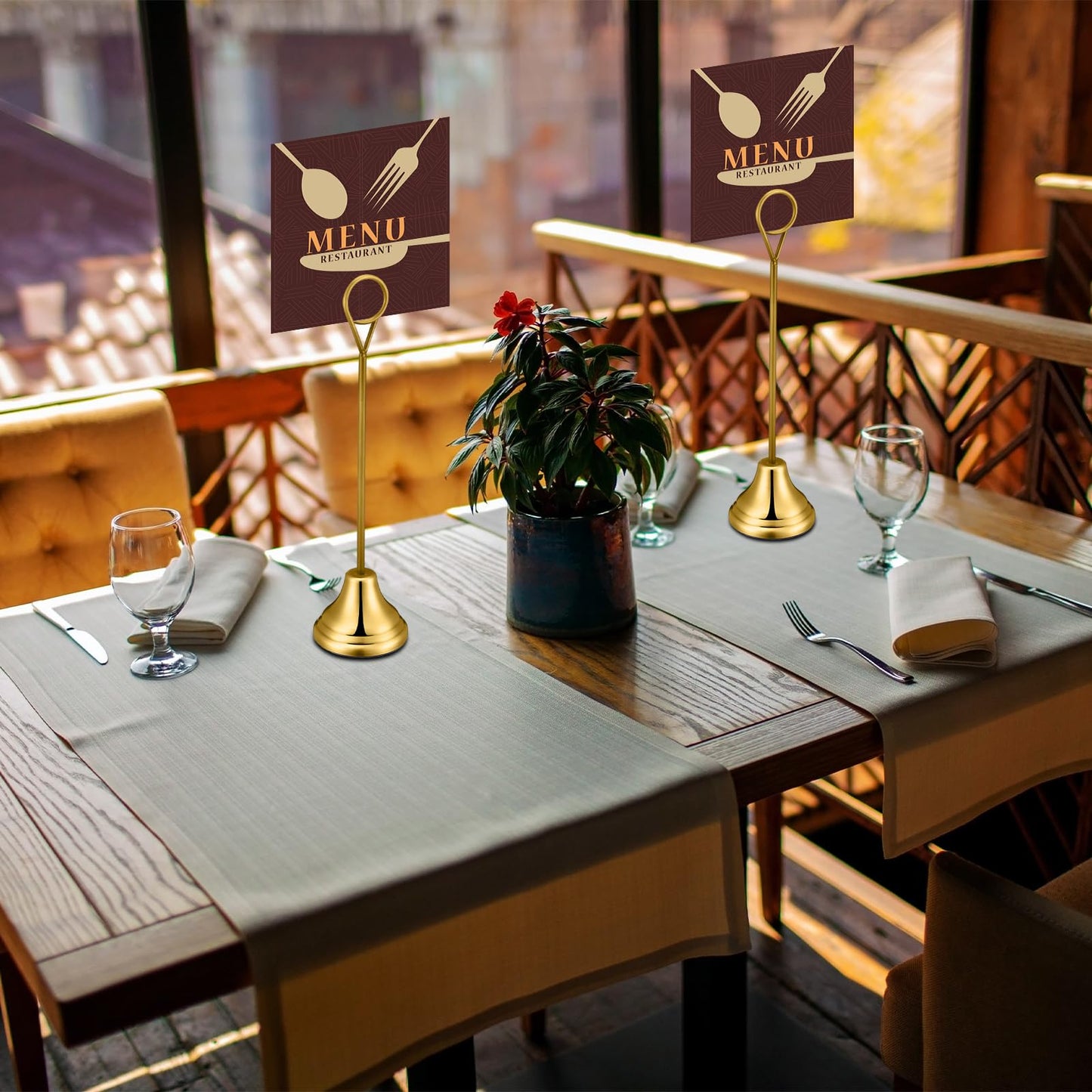 Marspark 16 Pcs Table Number Holders 8'' Metal Place Card Holders Weddings Table Sign Menu Memo Note Picture Photo Round Clip Weighted Base Stand for Anniversaries Birthdays Restaurants(Gold)