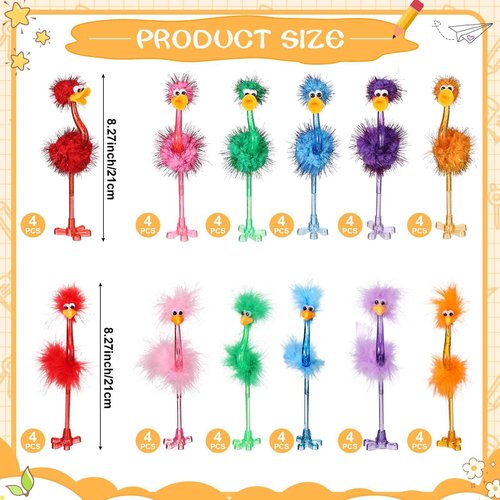 48 Pcs Flamingo Ostrich Novelty Pens Funny Fluffy Flamingo Pen Fun Pens for Kids Adults, Feather Plastic Signing Ballpoint Pens for Birthday Easter Basket Christmas Stocking Stuffers, Black Ink