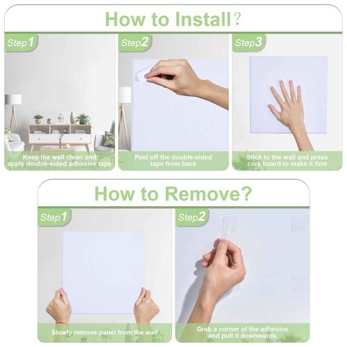 Pektiftn Large Felt Cork Board 47"x35", 12 Pack 11.8"x11.8" Corkboard Wall Tiles, Home Office Felt Bulletin Board for Photos, Notice Pin Board with 60 Push Pins, 60 Safe Removable Adhesive Tabs-White