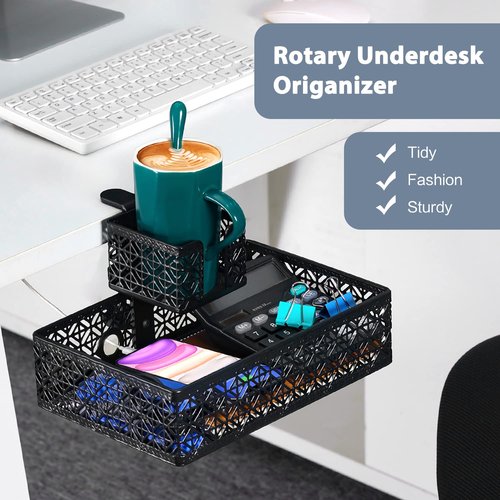 Aurynns Black Modern Under Desk Drawer Organizer Clip-on Cup Holder & Phone Holder
