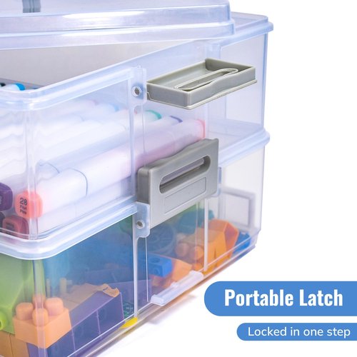 AZAZA 2-Layer Plastic Storage Box with Lid & Handle - Portable Transparent File Box for Organizing Photos, A4 Paper, Documents, Scrapbook, Art & Craft & Makeup | Paper & Art Supply Storage Organizer