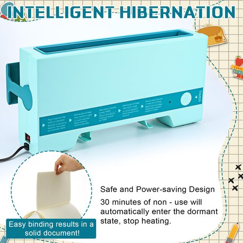 MotiMind Thermal Binding Machine Kit Includes 110v Cinch Binding Machine Double Sided Tape Dots 20 Glue Strips 50 Scrapbook Paper for DIY Journals Notebooks Photo Books Documents (Blue,Classic)