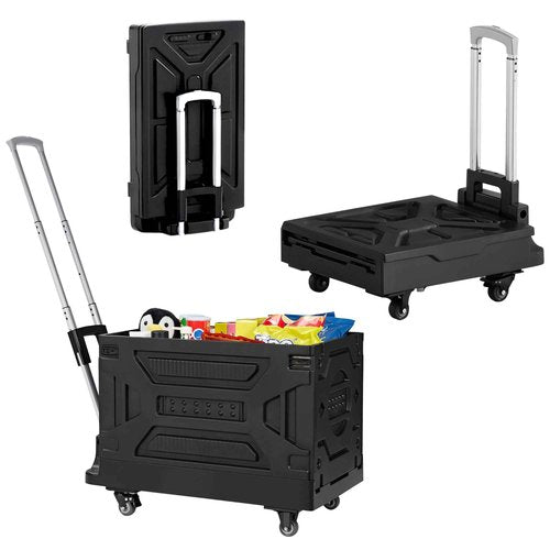 VECELO 23 GAL Modern Rolling Carts with Wheels, Foldable Utility Cart, Light Weight Platform Trucks Dolly, 4 Heavy Duty Wheels, Ideal for Shopping, Camping, Teachers, Elegant Black