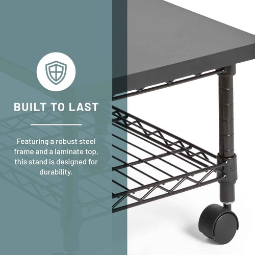 Safco Onyx Rolling Cart Printer Stand, Under-Desk Mobile Utility Table for Home Office with Steel Shelf, Black