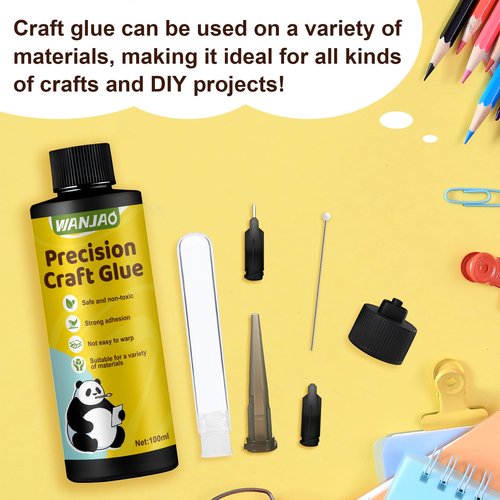 WANJAO Precision Craft Glue, Scrapbook Glue Wall Paper Adhesive Scrapbook Supplies with Tip Kit Dries Clear Strong Adhesion Not Easy to Warp for Paper Crafting Scrapbooking Card Making