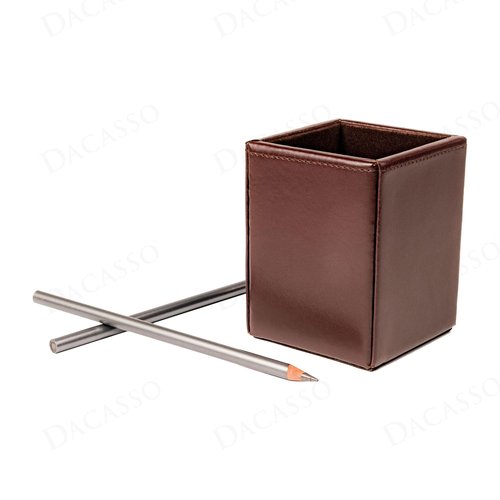 Dacasso Dark Brown Bonded Leather Pencil Cup Holder - Luxury Executive Decor and Office Accessory Desk Surface Protector