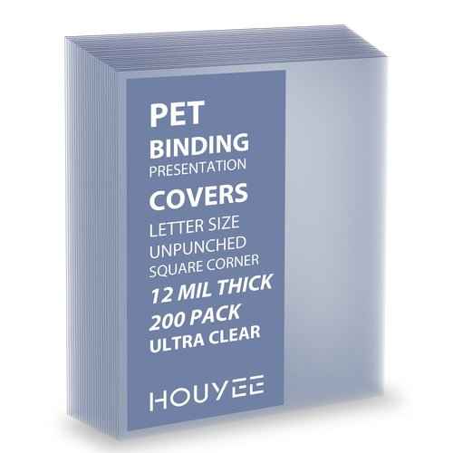 200 Pack Ultra Clear Binding Presentation Covers, Clear Covers for Binding, Polythylene Terephthalate,12 Mil,8-1/2 x 11 Inches, Letter Size