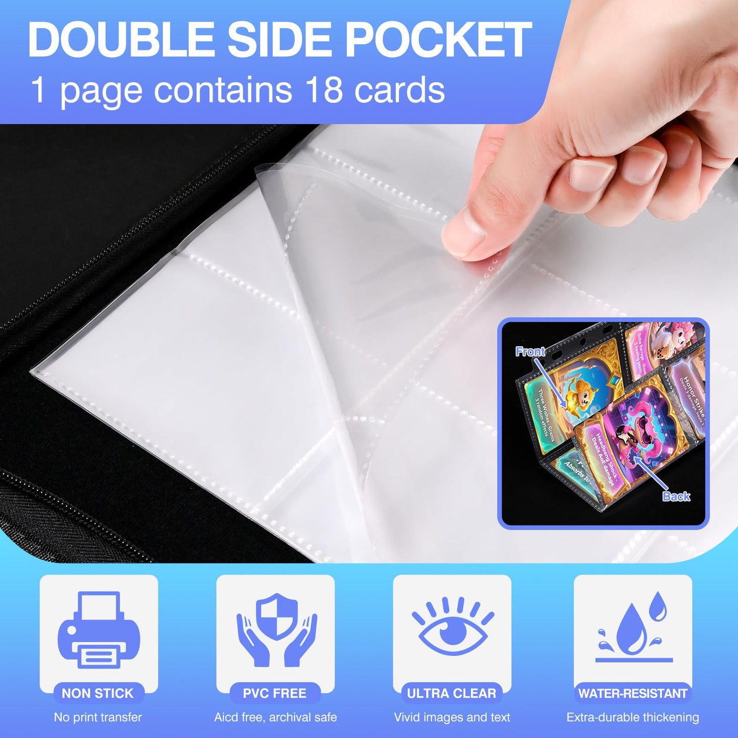360 Pockets Binder Card Sleeves Double-Sided 9 Pocket Trading Card Pages for 3 Ring Binder, Clear Plastic Pages Sleeves for Sport Cards, Business Cards, Game Cards, Photos (20 Pack)