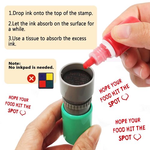 3 PCS Hope Your Food Hit The Spot Stamp, Server Stamps for Checks Self Ink Stamp for Service Work (Red Ink)