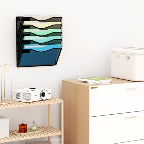 JessYo 5 Pocket Wall File Organizer Wall Mounted Mail Folder Paper Document Holder Clipboard Storage Organization Pocket Vertical Hanging Magazine Rack for Office Home School, Black