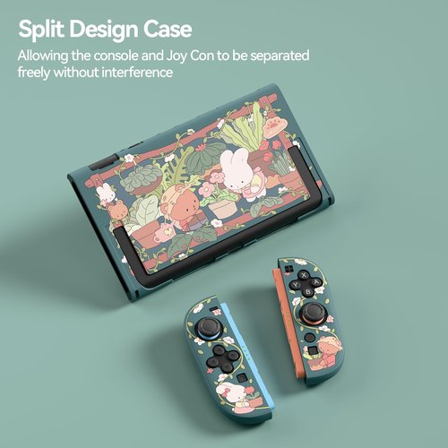 GeekShare Protective Shell Compatible with Switch 2, Kawaii Cartoon Dockable Case for Switch 2, Anti-Scratch and Shock-Absorption Design Cover Skin - Bunny Garden
