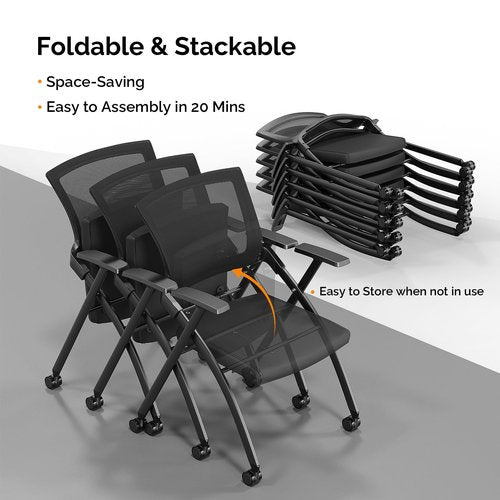 wenyuyu PRO, Stackable & Foldable Conference Room Chairs with 2X Thick Cushion, Lumbar Support, Armrest - Mesh Bouncing Back for Office Meeting, Conference, Training Room Chair 1 Pack