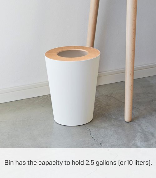 Yamazaki Home Trash Can - Small Modern Home Wastebasket for Bathroom Kitchen office Steel + Wood One Size Ash