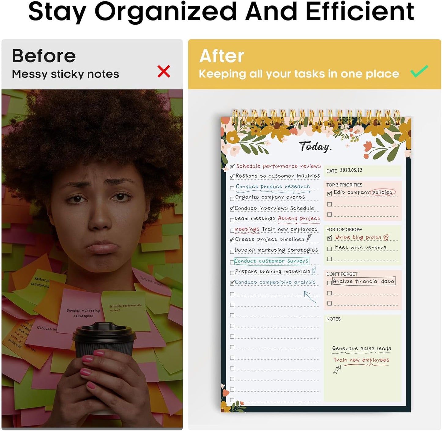 Taja To Do List Notepad - Undated Daily Planner with 52 Sheets | 9.8" x 6.5" - Ideal for Work, Home & School
