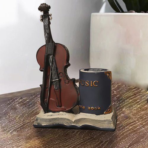 Jaugufiy Resin Violin Sculpture Pen Holder Pencil Holder Pen Organizer Cosmetic Brush Holder Decorative Pen Box Pen Pot Makeup Brush Pot (Blue)