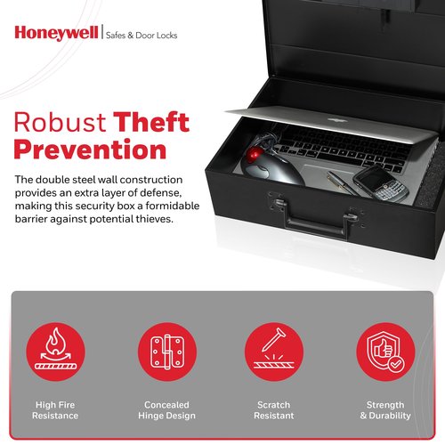 Honeywell Safes & Door Locks - Hideable Money Safe Box with Carry Handle - Fire Resistant Safe Document Box for Home - Metal Box with Digital Lock for Personal Items, Jewelry - 0.48-Cu - Black - 6110