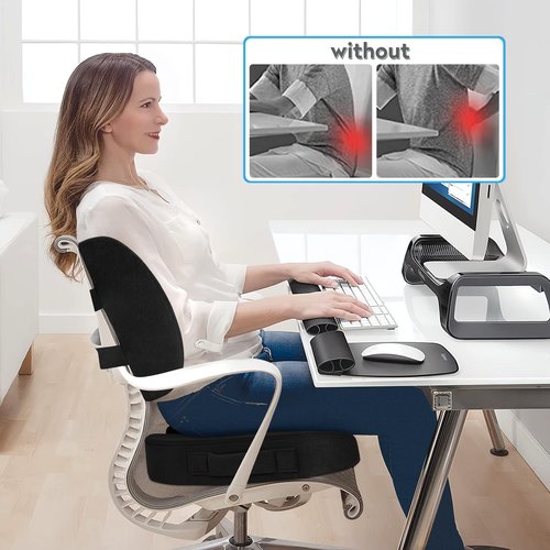 CloudBliss Seat Cushion,Office Chair Cushion,Car Seat Cushions,Lumbar Support Pillow for Office Chair,Back Support Memory Foam Pillow Coccyx Cushions for Tailbone Pain,Sciatica Back Pain Relief Black