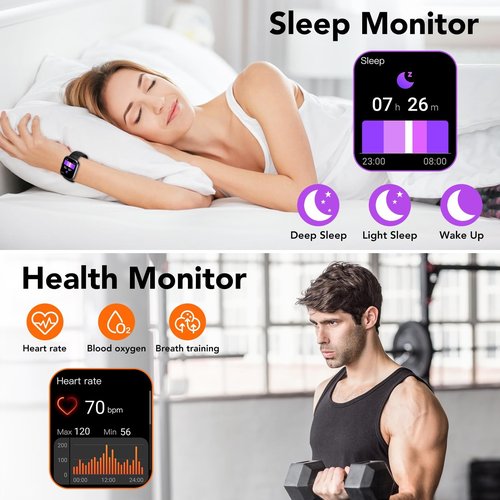Smart Watch for Men Women (Answer/Make Calls), 1.91" HD Smartwatch with Heart Rate Monitor Sleep Monitor, IP68 Waterproof, 115+ Sports Activity Trackers with Pedometer, Fitness Watch for Android/iOS