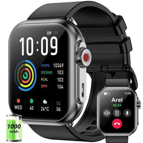 Smart Watch for Men Women, 1000mAh Battery 100-Day Standby Time, 1.85" HD Screen Fitness Tracker, 110+ Sport Modes, IP68 Waterproof, Heart Rate/Sleep Monitor, Fitness Watch for Android/iOS(Black)