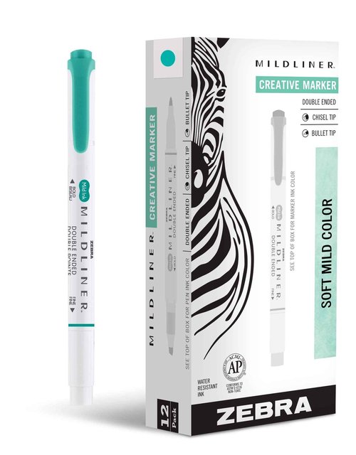 Zebra Pen Mildliner Dual-Tip Highlighters, Broad and Fine Tips, Ideal for Bible Highlighting, No Bleed, School Supplies, Teacher Supplies and Office Supplies, Mild Summer Green Ink, 12-Pack (78440upc)