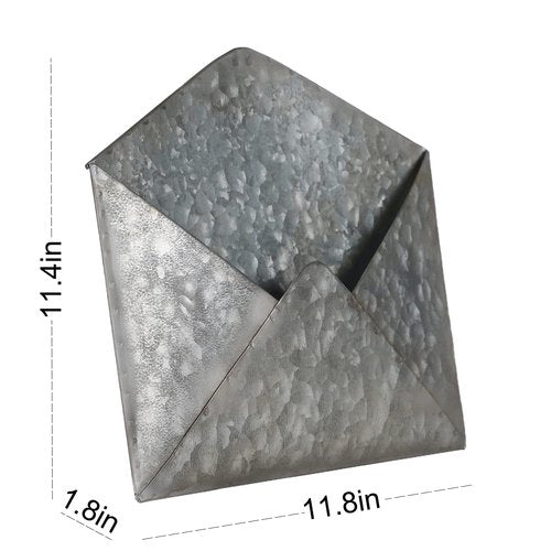 SOFFEE DESIGN Galvanized Mail Organizer - Wall Mount Metal Mail Holder - Envelope Shape Mail Holder for Wall - Paper Letter Magazine Storage - Home and Office Wall Decor - Hanging Letter Basket