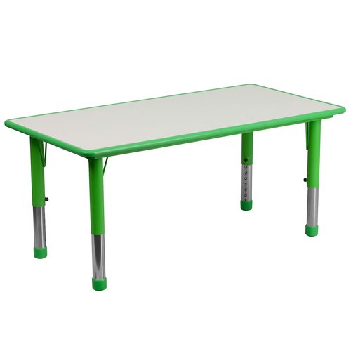Flash Furniture Wren 23.625''W x 47.25''L Rectangular Green Plastic Height Adjustable Activity Table with Grey Top