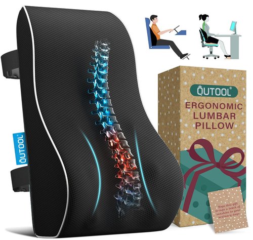 QUTOOL Lumbar Support Pillow with DIY Gift Box - Birthdays Gifts for Women Men, Ergonomic Back Support with Breathable 3D Mesh Cover, Suited for Office Chairs, Gaming Chairs，Car, Home Use (Black)