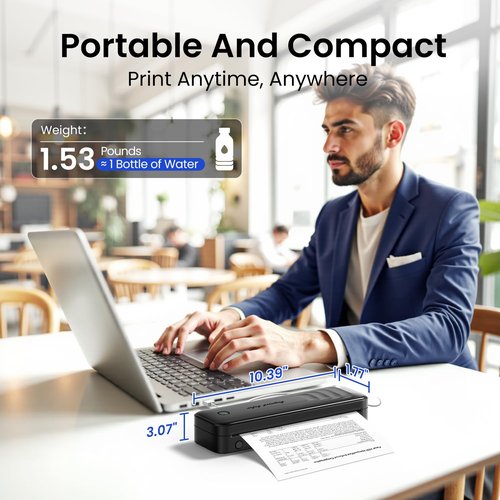 TATTMUSE 2025 Portable Printers Wireless for Travel, Inkless Thermal Printer Support 8.5" x 11"& A4, Mobile Printers with Carry Case, Bluetooth Portable Printer for Office,Travel,School,Car,Home,Black