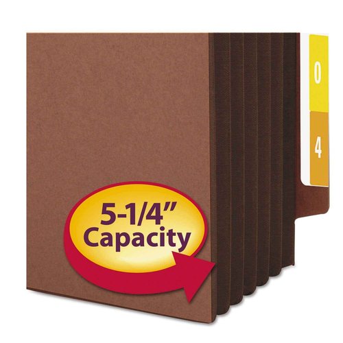 Smead End Tab Pocket, Reinforced Straight-Cut Tab, 5-1/4" Expansion, Extra Wide Letter Size, Redrope with Dark Brown Gusset, 10 per Box (73691)