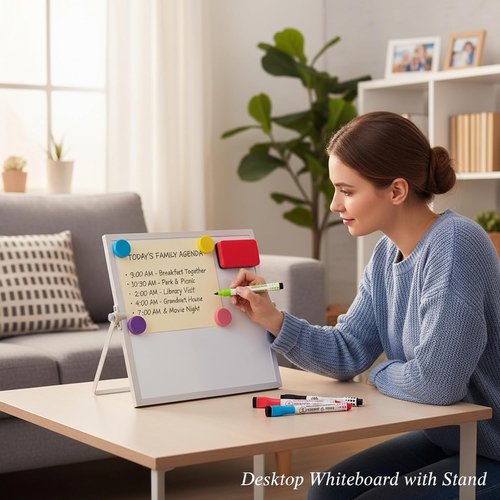 MXG Magnetic Dry Erase Board - 10x10 Inch Portable Whiteboard with Stand & Accessories | 360 Rotatable Design