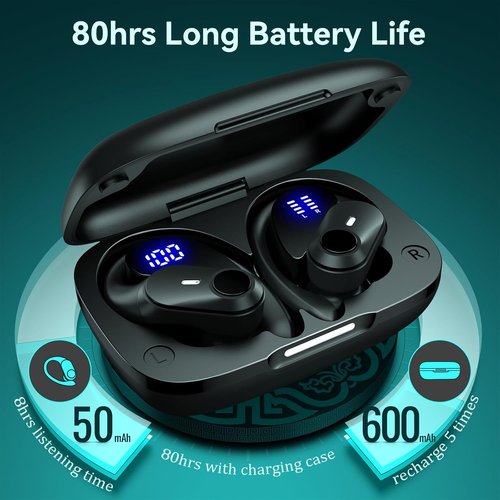 Skiennix Active Noise Cancelling Wireless Earbuds - 80H Playtime, Hi-Res Sound, Black
