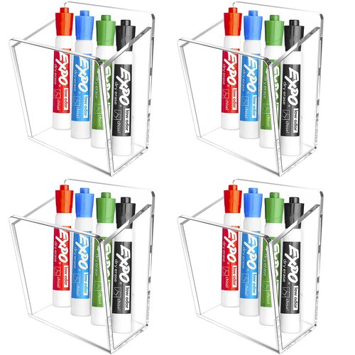 Lumanman Magnetic Marker Holder for Whiteboard, Fridge, Locker, Adhesive Dry Erase Marker Organizer, Acrylic Pen Holder with 3M Transparent Tapes and Magnets, Clear Pencil Holder, 4 Pack