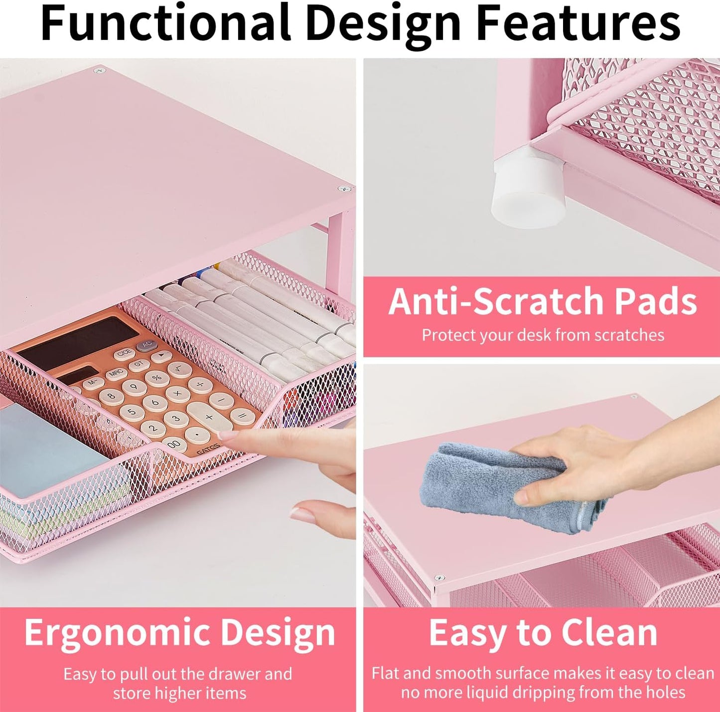 Skiennix Small Pink Laptop Stand - Stylish Monitor Stand with Drawer for Home & Office Desks