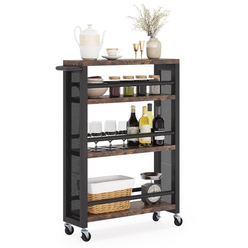 LITTLE TREE 4-Tier Slim Rolling Storage Cart with Handle, Narrow Utility Trolley carts with Wheels for Small Place