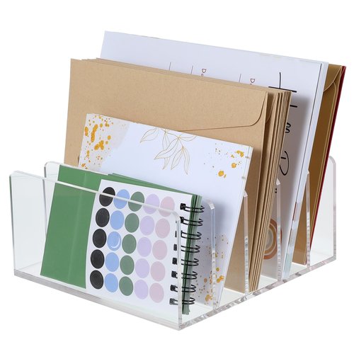 Clear Desktop File Organizer, 5 Compartments Acrylic Office Document Sorter Mails Storage, Multifunction Letter Folder Racks Holders for Office,Home, School Desk Organization