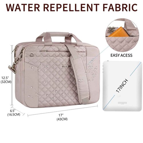 KROSER 17 Inch Laptop Briefcase Bag - Expandable Computer Case With Anti Theft, Waterproof Messenger Shoulder Bag for Business, Office, Travel - Pink