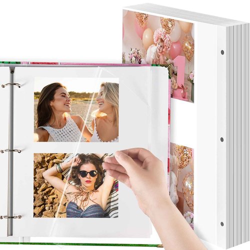 Chuangdi 120 Pcs Photo Album Pages 9 x 11 Inch Self Adhesive Double Sided 3 Hole Punched Photo Mounting Sheets Picture Sleeves for 3 Ring Binder Refill Picture Album Sheets, Binder Not Included