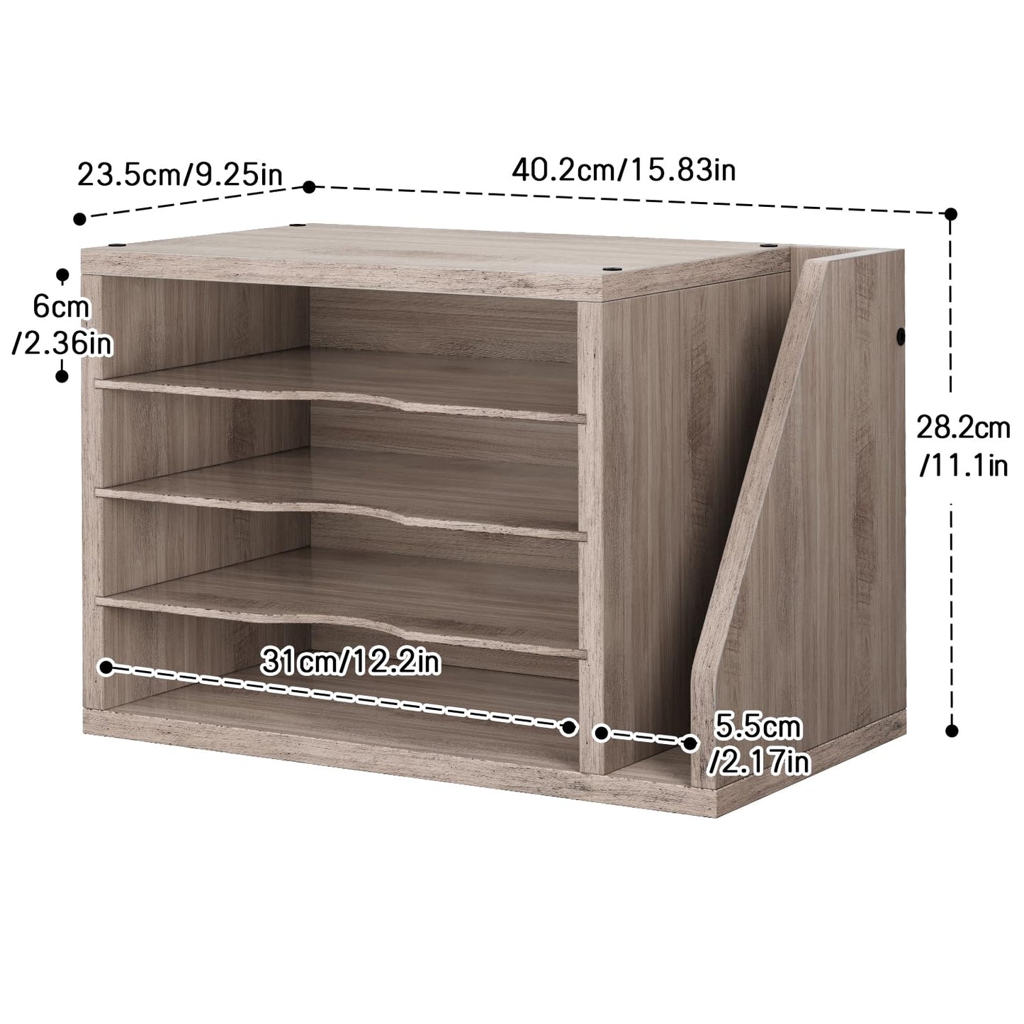 Creso hom Mail Sorter, File Organizer Desktop, Wood Desk Organizer with 3 Adjustable Shelves, Mail Holder for Office, Home, Letter Sorter File Holders for Envelopes, Mail Supplies Magazines, Greige