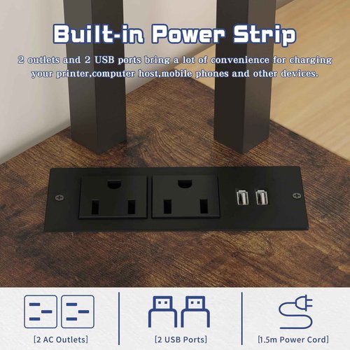 METYERRY Corner Printer Stand Table, with Power Outlet and USB Charging & LED Lights, for Home Printer Stands, Storage Shelf, Computer Tower/CPU Stand Holder for Home Office, Rustic Brown