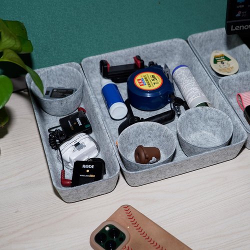 Keemute Felt Desk Drawer Organizer Tray,8 Pack Office Desk Drawer Dividers,Felt Drawer Small Round Storage Box For Saving Space,Makeup Drawer Organizer Bins.(Light Gray)
