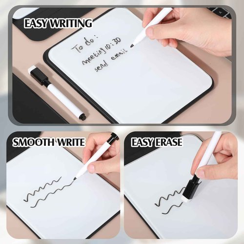 Dunzoom 4 Pcs Small Glass Desktop Whiteboard with Reversable Stand 8‘' x 6‘' Tabletop Mini Dry Erase Whiteboard Easel with 4 Markers Reusable Desk Notepad for Home Office School