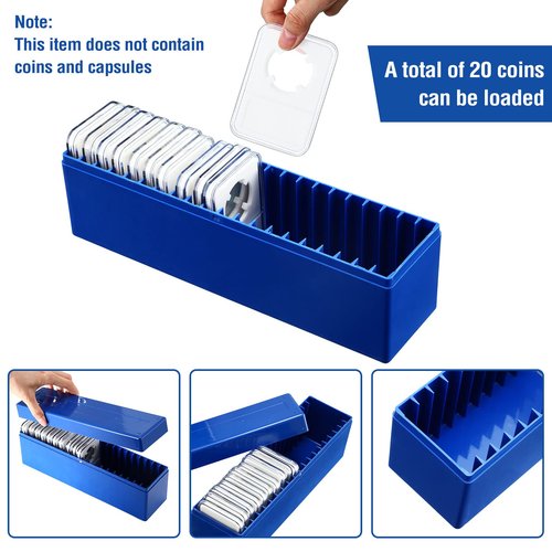 Yexiya 3 Pcs Plastic Coin Slab Storage Box Compatible with 20 Slab Coin Holders Blue Specie Collection Box Specie Storage Case Trays for Collectors Office School Home Bank Supplies