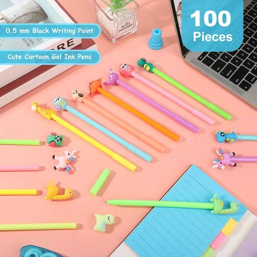 Handepo Cute Cartoon Gel Ink Animal Writing Pens 0.5 mm Black Ink Cool Kawaii Fun Novelty Pens for Kids School Office Home Supplies Student Kids Gift, 50 Assorted Styles(200 Pcs)