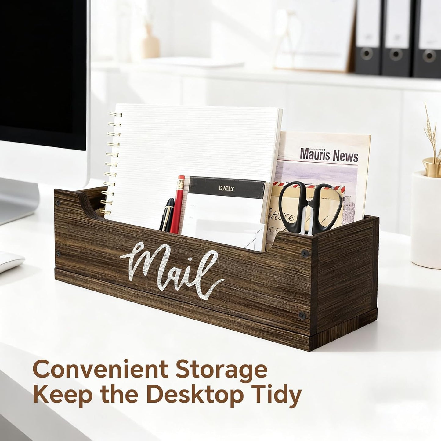 Skiennix White Wooden Mail Organizer - Stylish Countertop Storage Solution | Brown & White Finish