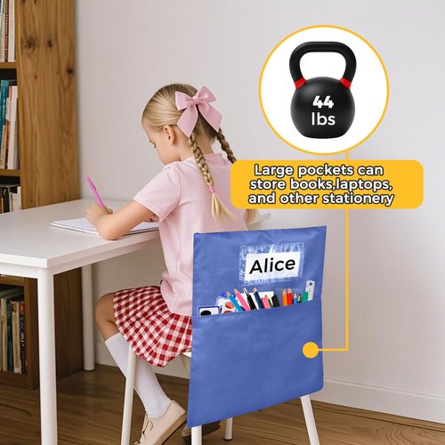24 PCS Chair Pockets for Classrooms,19.5"x16.5" Seat Sacks for Classroom Chairs K-2,Classroom,School, and Home Seating Storage.
