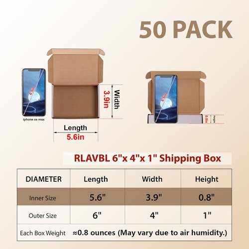 RLAVBL Shipping Boxes - Set of 50 White Small Corrugated Cardboard Mailer Boxes | 6x4x1 Inches