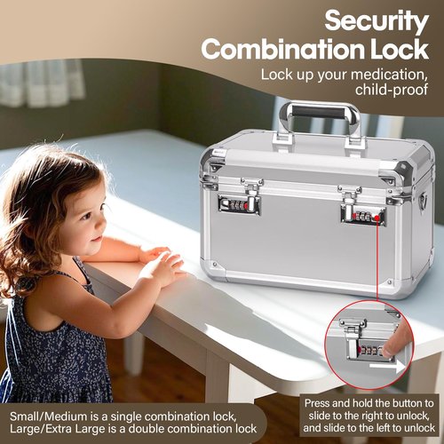 LOCKCURX Aluminum Alloy Lock Box with Code, Lockable Storage Box for Medicine, Cash, Phone & Valuables – Childproof, Portable & Durable – 17.2x10.6x10.4 Inch Silver– Home, Office, School Use