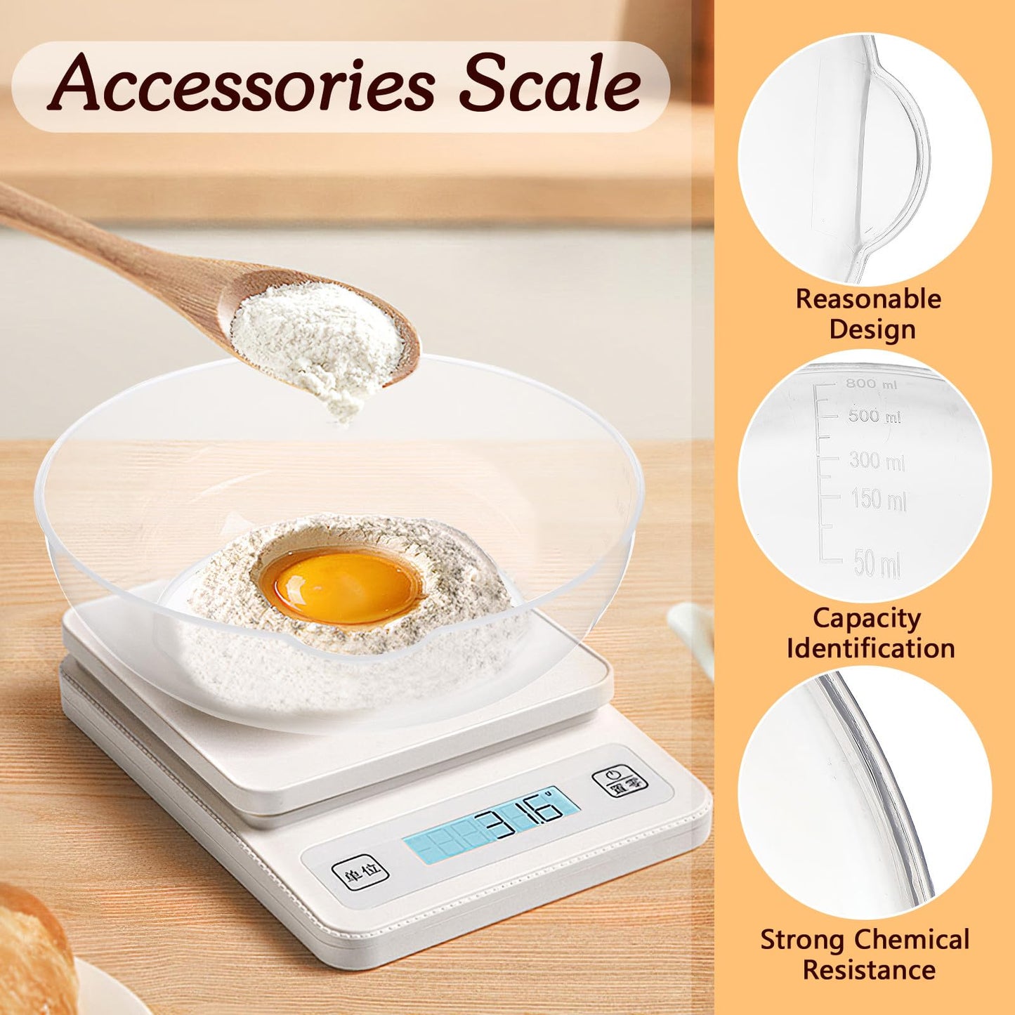SEWACC 2pcs Kitchen Scale Tray Food Scale Tray Bowl with Capacity Markings for Cake Baking and Kitchen Storage