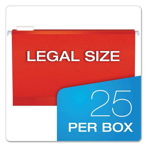 Pendaflex Extra Capacity Reinforced Hanging File Folders, 2", Legal Size, Red, 1/5 Cut, 25/BX (4153x2 RED)