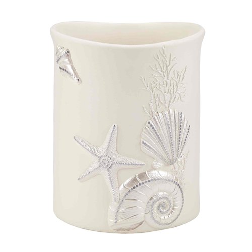 Avanti Linens - Wastebasket, Decorative Trash Can, Seashell Inspired Bathroom Accessories, Guest Bathroom Essentials (Sequin Shells Collection)